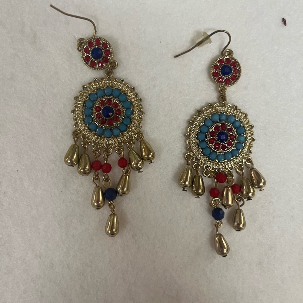 Elegant Gold and Blue Chandelier Earrings